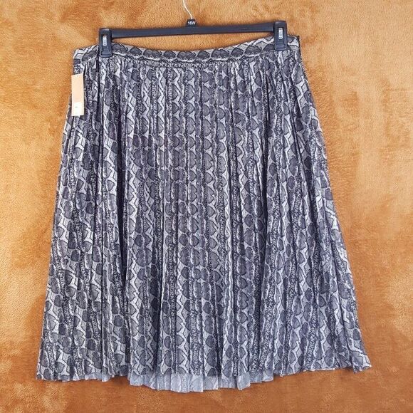 RACHEL ROY Womens Skirt Plus 2X Gray Midi Snakeskin Python Chiffon Pleated - Picture 1 of 8